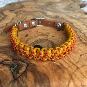 Little Dog Collar Adjustable 12" to 14.5" Gold w/ Orange Stitching Handmade New